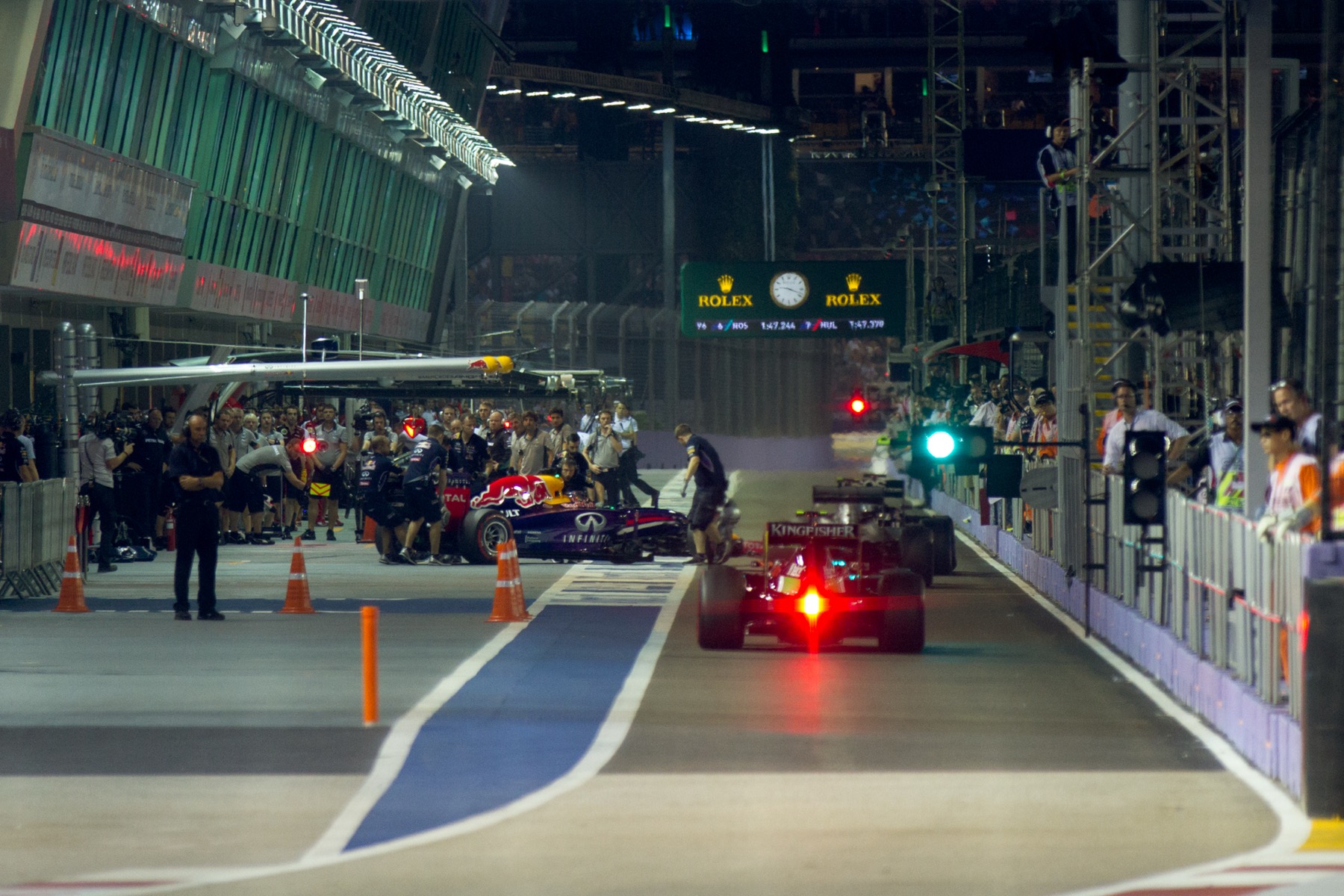 Singapore GP pit lane at night